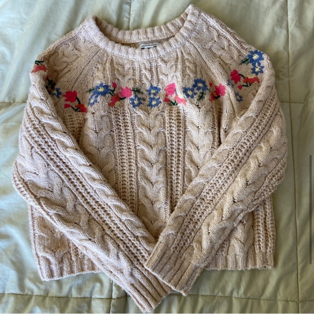 American Eagle Floral Embroidered Sweater, Medium